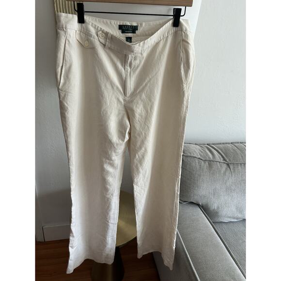 Lauren Ralph Lauren Cream Silk Linen Dress Pants Preppy Old Money Minimalist 12